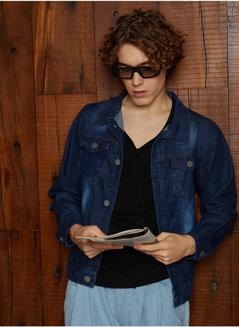 Campus Sutra Men's Indigo Blue Medium-Wash Relaxed Denim Jacket