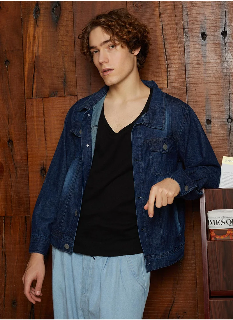 Campus Sutra Men's Indigo Blue Medium-Wash Relaxed Denim Jacket