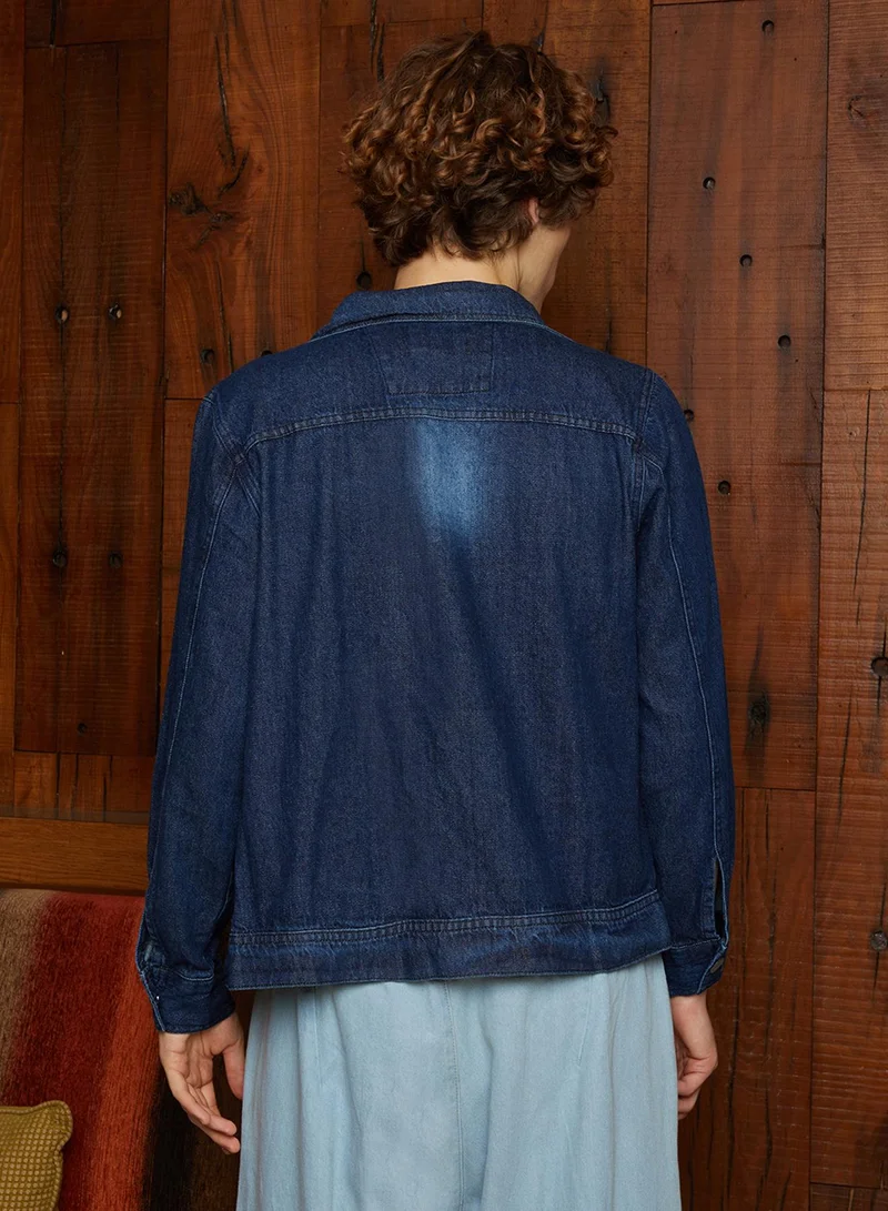Campus Sutra Men's Indigo Blue Medium-Wash Relaxed Denim Jacket