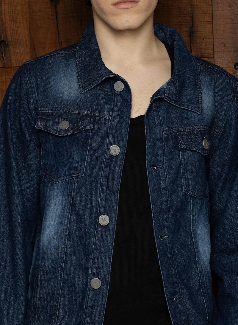 Campus Sutra Men's Indigo Blue Medium-Wash Relaxed Denim Jacket
