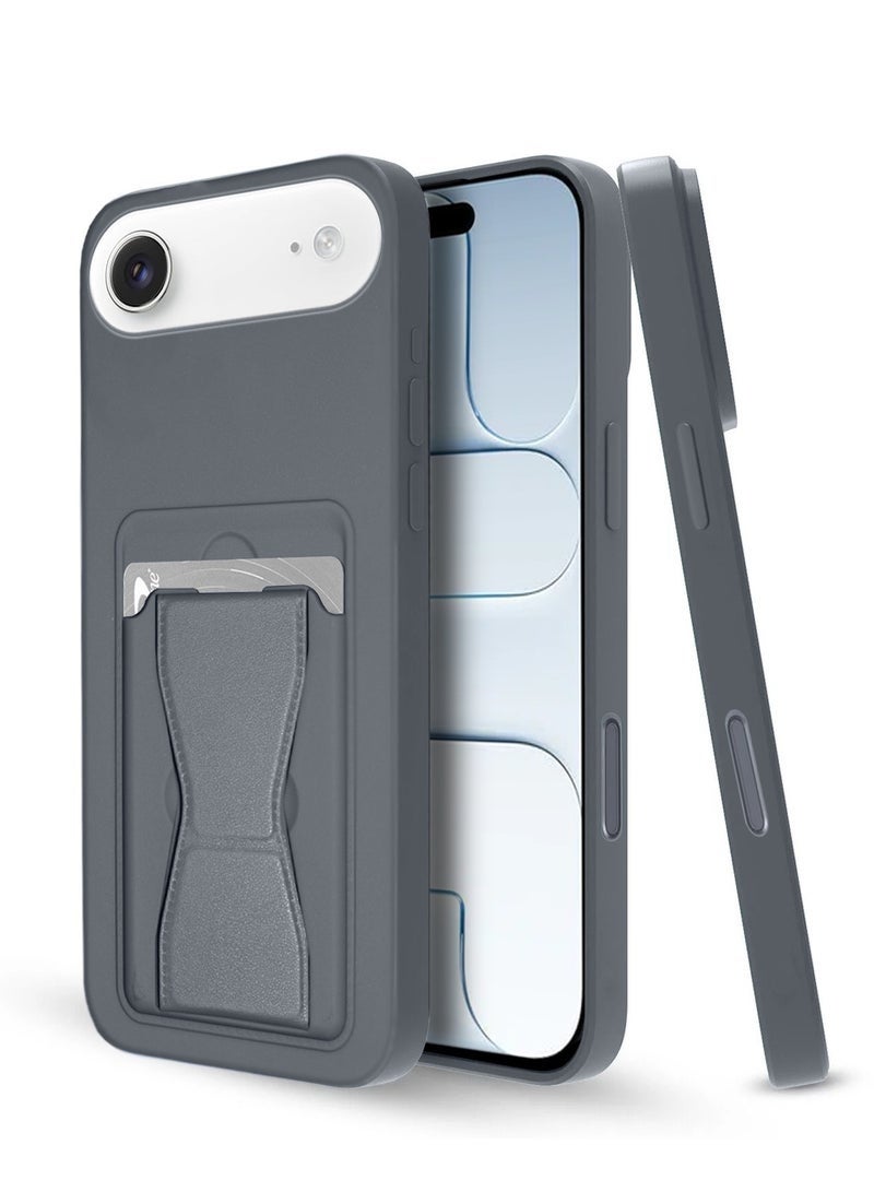 ELTRAZONE iPhone Air 5G 2025 Silicone TPU Card Holder Case | Shockproof Protective Phone Cover with Hand Grip Stand, Slim Wallet Back Pocket (MCHPSN) – Grey - Image 1