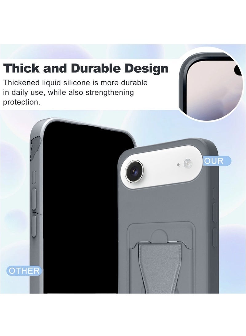 ELTRAZONE iPhone Air 5G 2025 Silicone TPU Card Holder Case | Shockproof Protective Phone Cover with Hand Grip Stand, Slim Wallet Back Pocket (MCHPSN) – Grey - Image 2