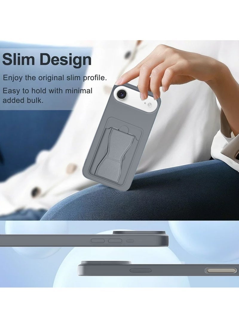 ELTRAZONE iPhone Air 5G 2025 Silicone TPU Card Holder Case | Shockproof Protective Phone Cover with Hand Grip Stand, Slim Wallet Back Pocket (MCHPSN) – Grey - Image 4