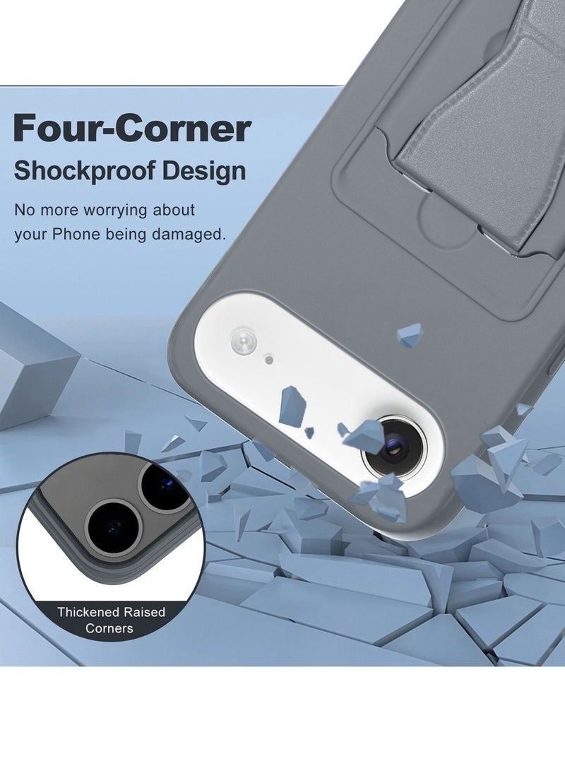 ELTRAZONE iPhone Air 5G 2025 Silicone TPU Card Holder Case | Shockproof Protective Phone Cover with Hand Grip Stand, Slim Wallet Back Pocket (MCHPSN) – Grey - Image 3