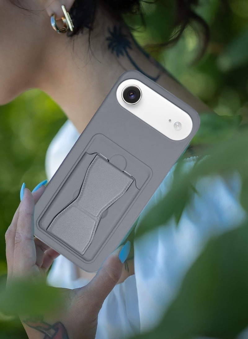 ELTRAZONE iPhone Air 5G 2025 Silicone TPU Card Holder Case | Shockproof Protective Phone Cover with Hand Grip Stand, Slim Wallet Back Pocket (MCHPSN) – Grey - Image 5