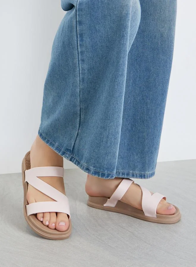 Styli Pink Criss-Cross Flat Sandals