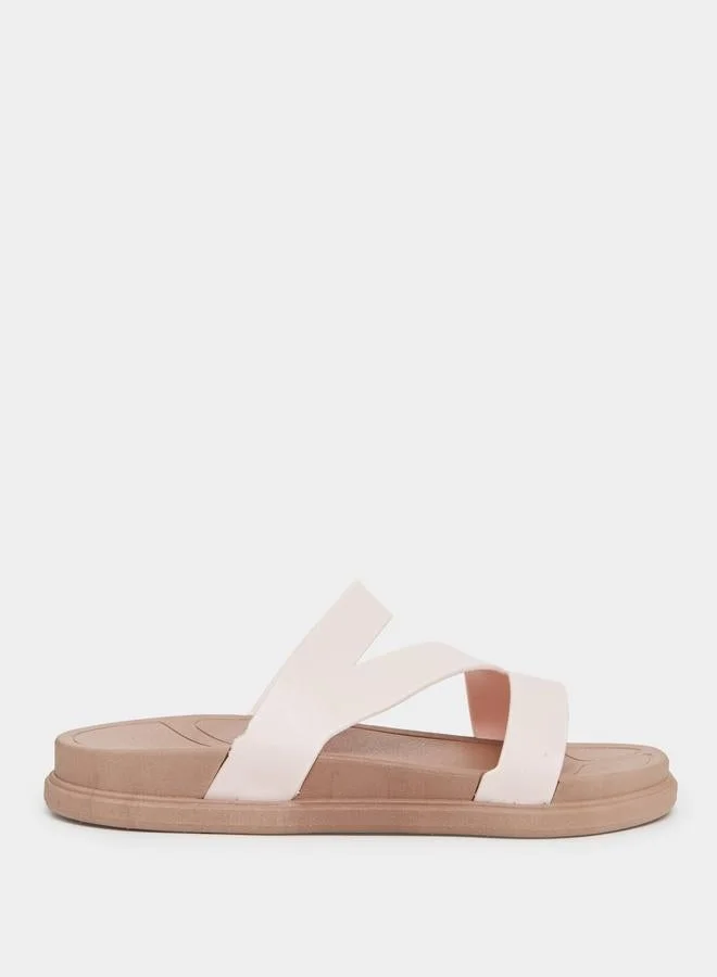 Styli Pink Criss-Cross Flat Sandals