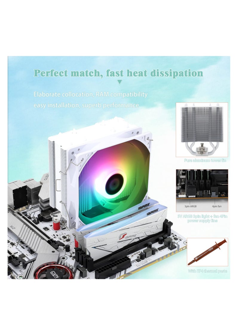 Excefore - AssassinX120 SE ARGB WHITE CPU Air Cooler, CPU Cooler, AX120 SE ARGB, 4 Heat Pipes, TL-C12CW-S PWM Quiet Fan, With S-FDB Bearing, for AMD AM4/AM5 Intel LGA 1700/1150/1151/1200 - Image 1