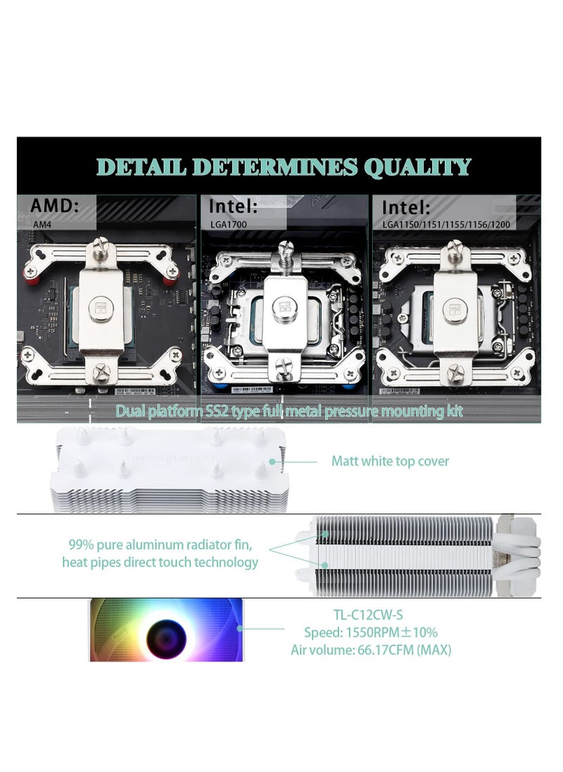 Excefore - AssassinX120 SE ARGB WHITE CPU Air Cooler, CPU Cooler, AX120 SE ARGB, 4 Heat Pipes, TL-C12CW-S PWM Quiet Fan, With S-FDB Bearing, for AMD AM4/AM5 Intel LGA 1700/1150/1151/1200 - Image 1