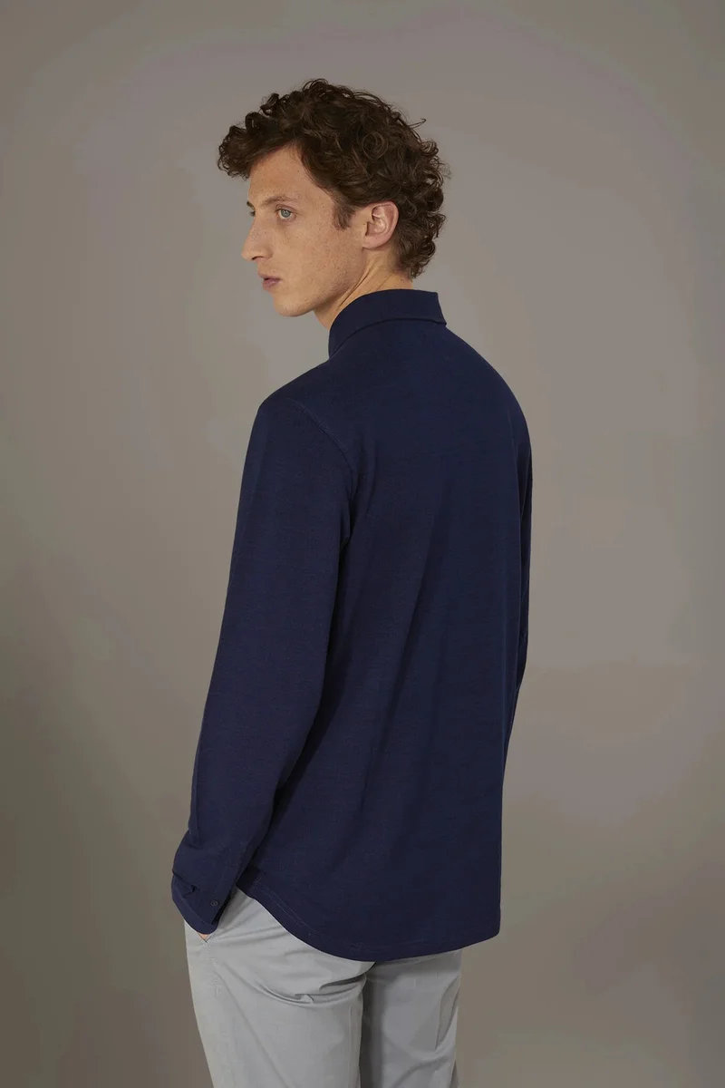Doppelganger  Long sleeves polo shirt 100% cotton - Blue for Men | Best Price UAE