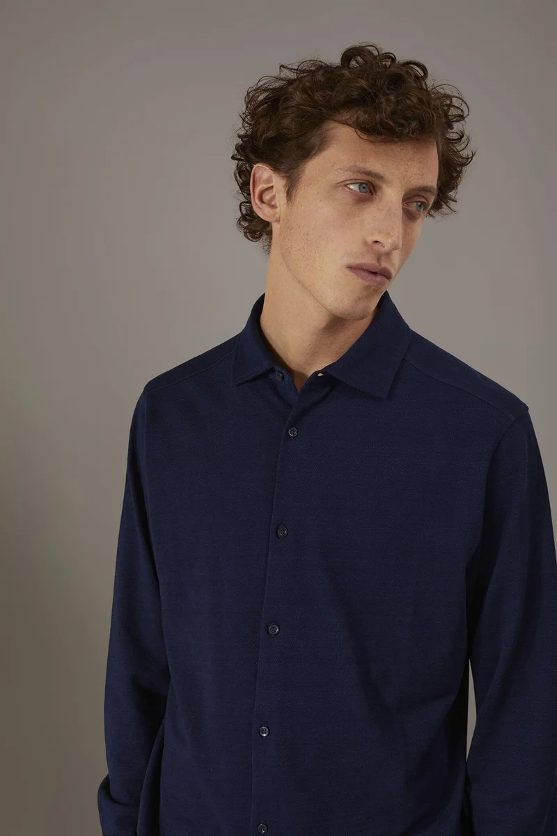 Doppelganger  Long sleeves polo shirt 100% cotton - Blue for Men | Best Price UAE