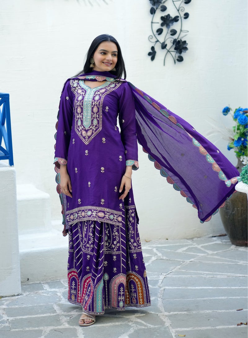 Sharara Suit Set for Women with Coding Sequence Embroidery Work & Dupatta – Fully Stitched - Image 2
