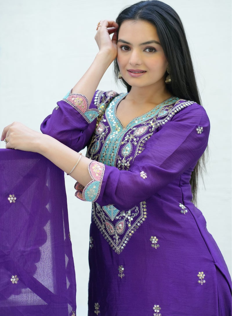 Sharara Suit Set for Women with Coding Sequence Embroidery Work & Dupatta – Fully Stitched - Image 4