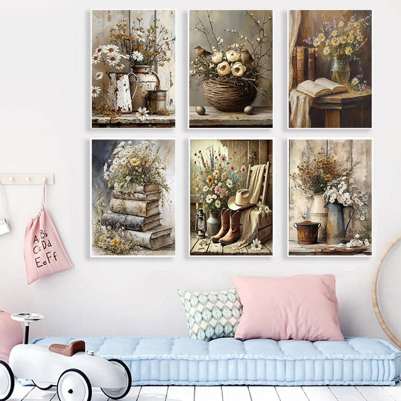 VIGEGU 6 Pack Diamond Art Kits for Adults,5D Vintage Flower Diamond Painting Kit for Adults Beginners,DIY Diamond Dots Gem Painting for Adults Wall Art Decor 11.8x15.7inch - Image 2