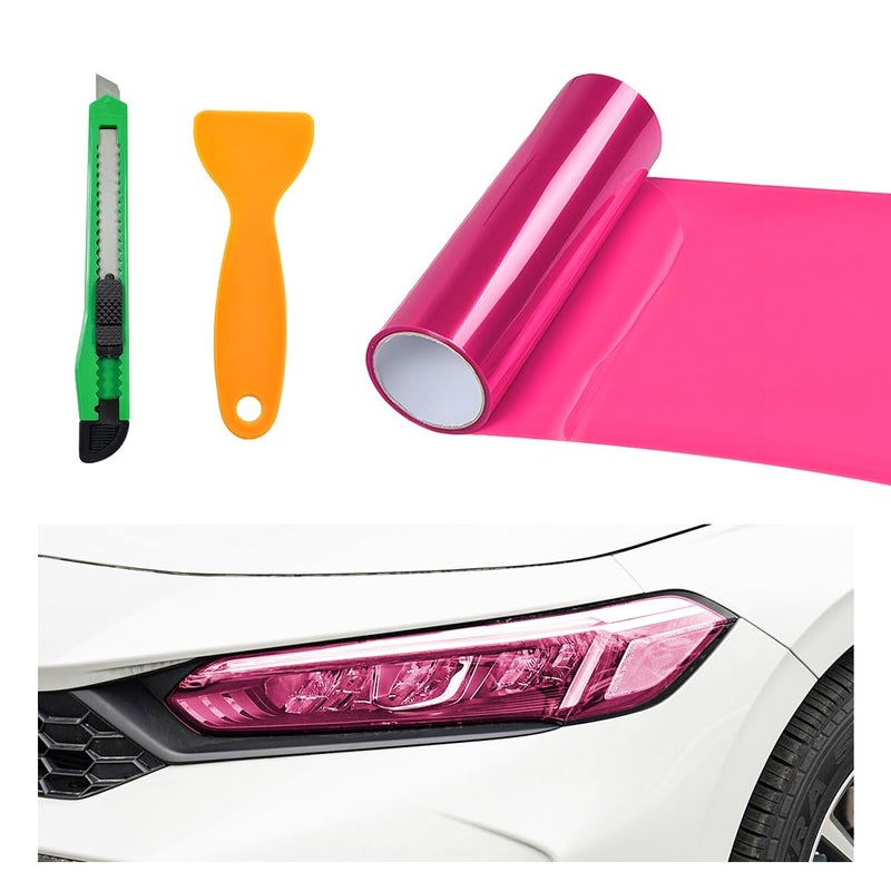 MUQIDA Headlight Vinyl Film Sticker Sheet Roll 472118 SelfAdhesive Tint Vinyl Film for Car Tail Lights Fog Lights AirRelease Headlight Tint Wrap Film with Squeegee Cutter Pink - Image 3