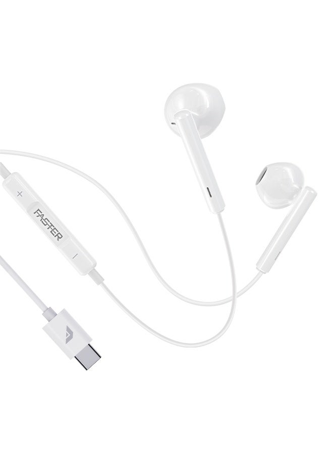 Faster Type-C Wired Earphones with Microphone, Hi-Fi Bass In-Ear Headphones with Volume Control, 14mm Dynamic Drivers, 1.2m Cable, Button Control, Compatible with iPhone, Samsung, iPad, MacBook & USB-C Laptops - Image 1
