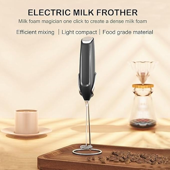 سکیلو جهاز رغوة الحليب الكهربائي المحمول مع حامل يعمل بالبطارية وصانع رغوة وخفاقة قهوة للكابتشينو واللاتيه والماتشا والشوكولاتة الساخنة من الفولاذ المقاوم للصدأ يعمل ببطارية 2 AA - Image 3