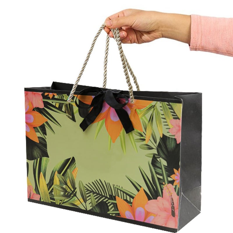 JZTang حقائب هدايا JZTang 3 قطع 14.4'' x4.8'' x 10'' حقائب هدايا قابلة لإعادة الاستخدام مع مقبض لحفلات استقبال المواليد والزفاف وأعياد الميلاد (3 قطع زهور) - Image 2