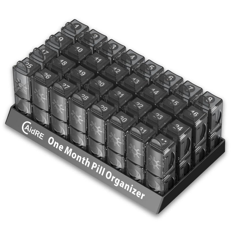 CAidRE Monthly Pill Organizer 2 Times a Day, CAidRE 30 Day Pill Organizer AM PM, One Month Pill Boxes and Organizer, 31 Day Pill Organizer with Weekly Pill Holder for Fish Oil, Vitamins, Supplements, Black - Image 2