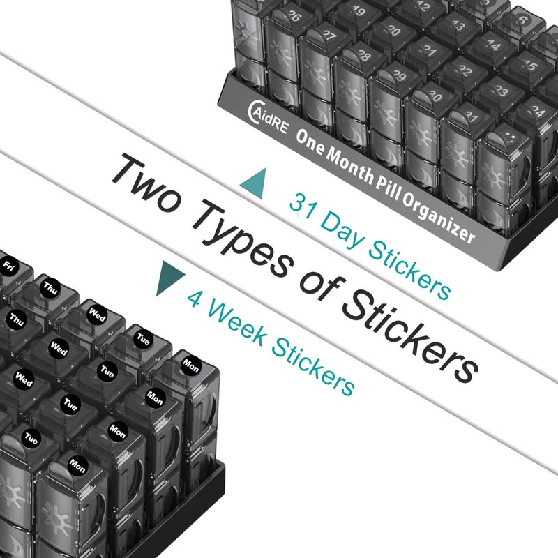CAidRE Monthly Pill Organizer 2 Times a Day, CAidRE 30 Day Pill Organizer AM PM, One Month Pill Boxes and Organizer, 31 Day Pill Organizer with Weekly Pill Holder for Fish Oil, Vitamins, Supplements, Black - Image 4
