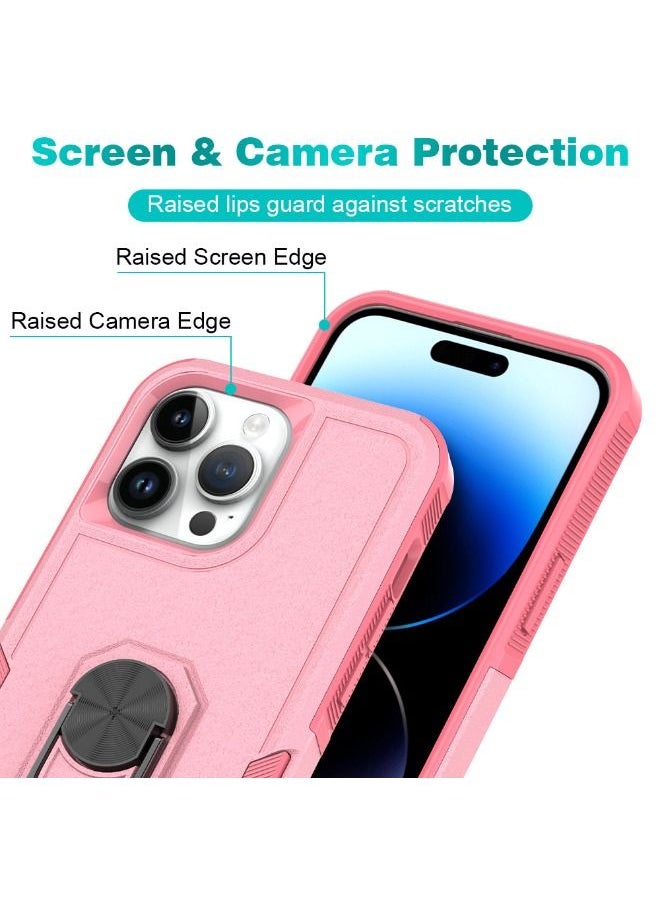 RUGGED SHIELD iPhone 15 Pro Max Case, Dual Layer Anti-Fall Heavy Duty Shockproof Full Body Protective Phone Cover, Built in 360° Rotatable Magnetic Ring Holder for Apple iPhone 15 Pro Max (Pink)  - Image 4