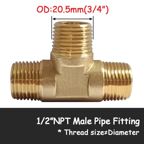 Uenede 2PCS Brass Tee Pipe Fitting 1/2" NPT Male for Water/Oil/Gas - Image 2