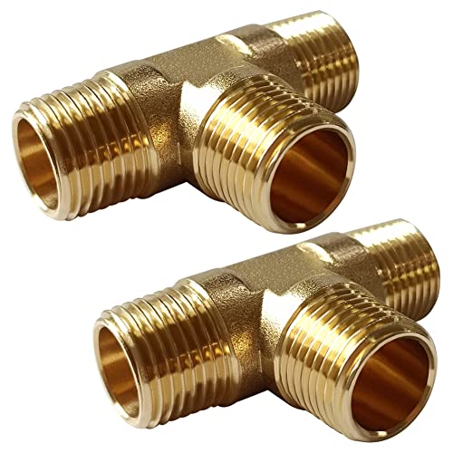Uenede 2PCS Brass Tee Pipe Fitting 1/2" NPT Male for Water/Oil/Gas - Image 3