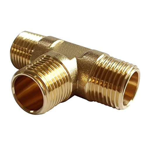 Uenede 2PCS Brass Tee Pipe Fitting 1/2" NPT Male for Water/Oil/Gas - Image 5