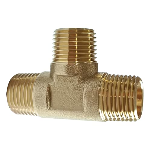 Uenede 2PCS Brass Tee Pipe Fitting 1/2" NPT Male for Water/Oil/Gas - Image 4