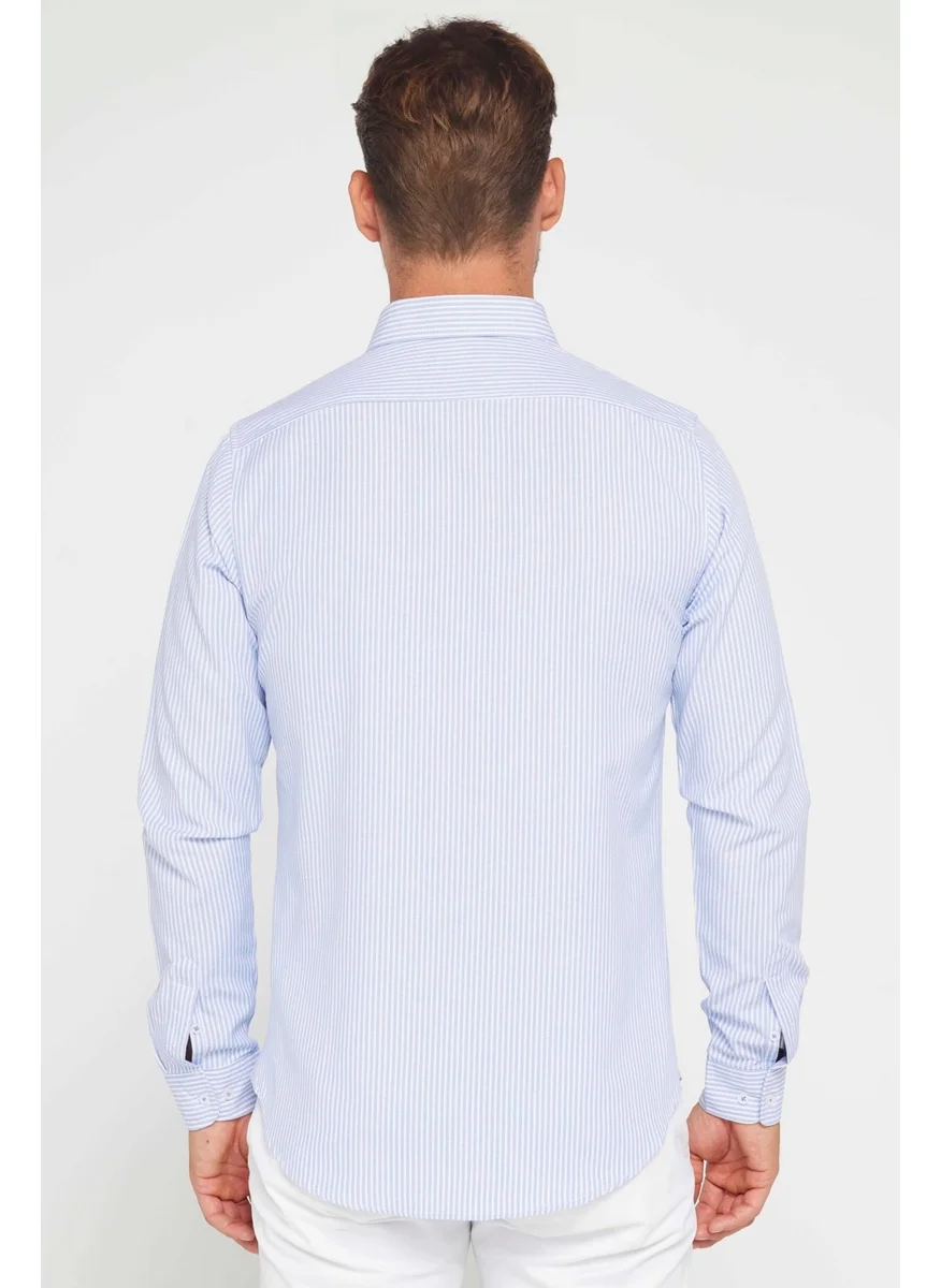 Tudors Slim Fit Long Sleeve Striped Collar Buttoned Men's Shirt