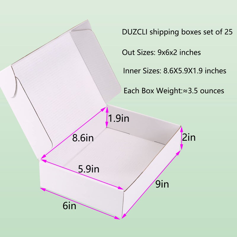 DUZCLI Small Shipping Boxes 9x6x2 Inch (25 Pack) - Sturdy White Corrugated Cardboard Boxes for Small Business, Ecommerce, Mailing & Packaging | Recyclable Gift & Storage Boxes - Image 2
