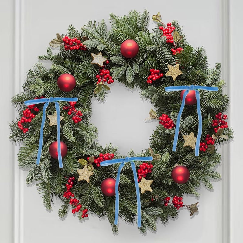WICHOO Blue Velvet Bows for Christmas Tree - 30Pcs Vintage Ribbon Bows for Tree Decorations, 3/8" Small Bows for Garland, Wreath, Fireplace, Door, Gift Wrapping, Holiday Decor (5 x 7 Inch) - Image 5