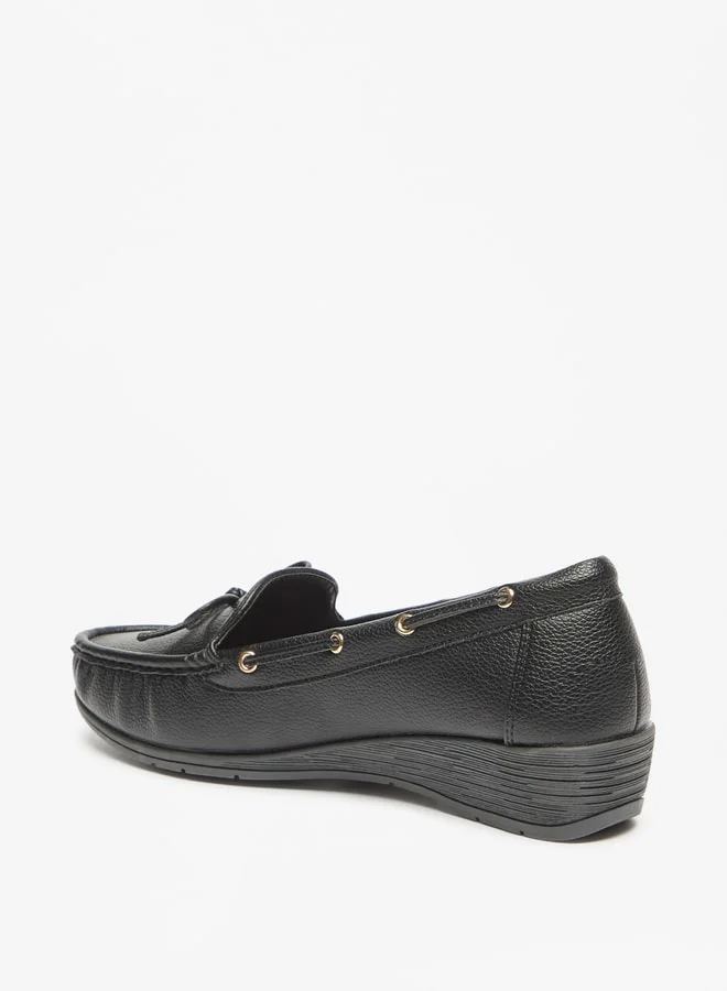 Flora Bella By Shoexpress Women's Bow Accent Slip-On Moccasins With Wedge Heels