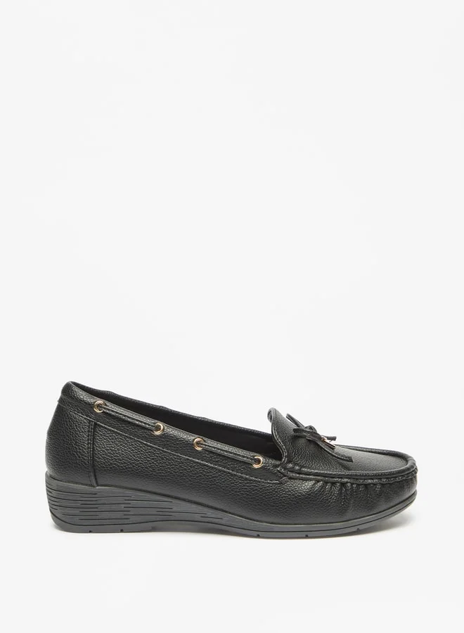 Flora Bella By Shoexpress Women's Bow Accent Slip-On Moccasins With Wedge Heels