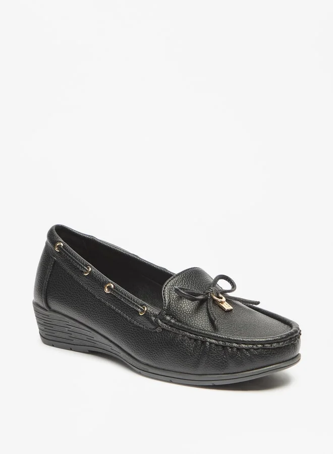 Flora Bella By Shoexpress Women's Bow Accent Slip-On Moccasins With Wedge Heels