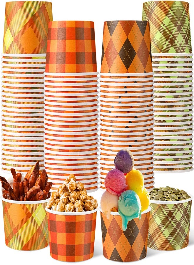 Romooa 48 Pcs 9oz Fall Paper Bowls Plaid Treat Snack Cups Autumn Ice Cream Dessert Bowls Thanksgiving Treat Snack Dessert Cups for Hot or Cold Food Thanksgiving Party Favor Supplies - Image 1