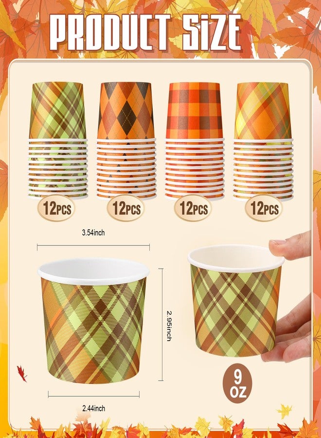 Romooa 48 Pcs 9oz Fall Paper Bowls Plaid Treat Snack Cups Autumn Ice Cream Dessert Bowls Thanksgiving Treat Snack Dessert Cups for Hot or Cold Food Thanksgiving Party Favor Supplies - Image 2