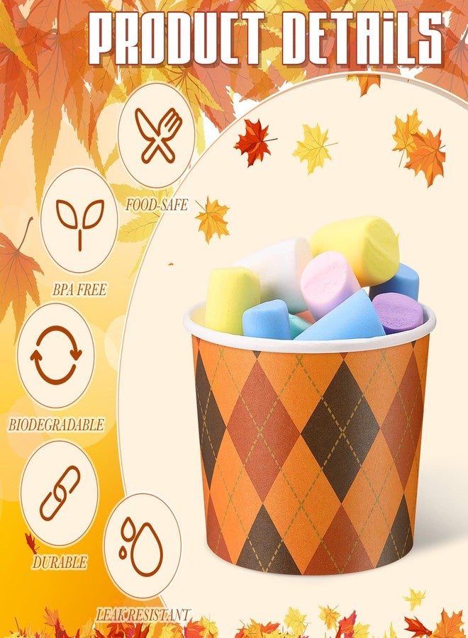 Romooa 48 Pcs 9oz Fall Paper Bowls Plaid Treat Snack Cups Autumn Ice Cream Dessert Bowls Thanksgiving Treat Snack Dessert Cups for Hot or Cold Food Thanksgiving Party Favor Supplies - Image 3