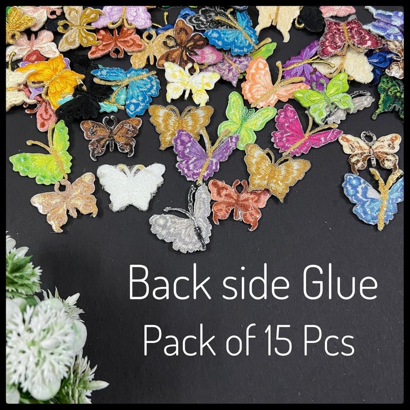 Ushaworks Embroidered Multicolor Butterfly Applique Patches Sew onIron on Patches for ClothesSuits BlouseDupattaSareeJeansBagsShoes etc Pack of 15 Pcs Mix - Image 2