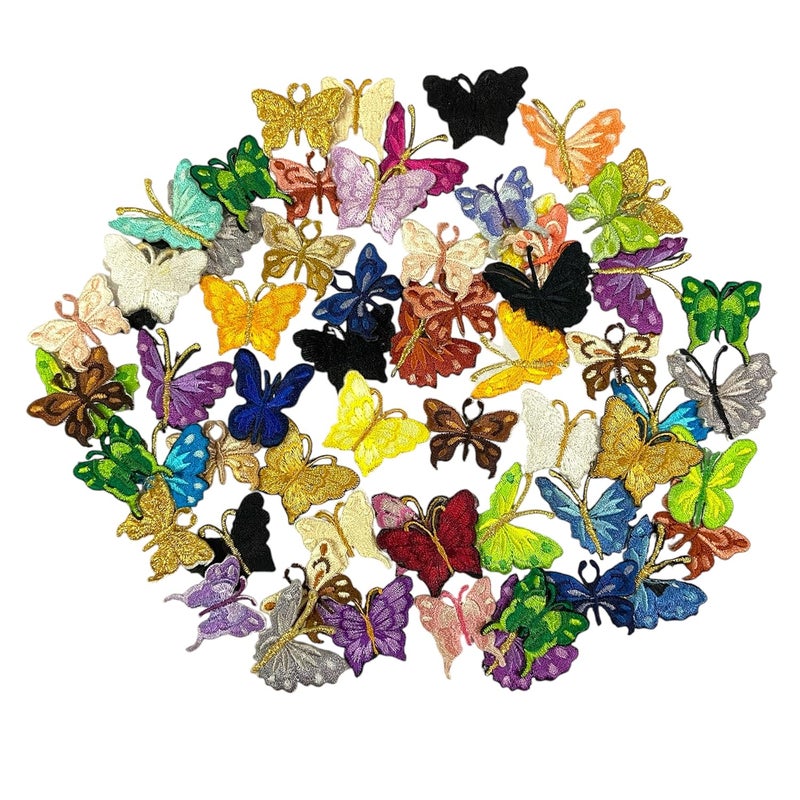 Ushaworks Embroidered Multicolor Butterfly Applique Patches Sew onIron on Patches for ClothesSuits BlouseDupattaSareeJeansBagsShoes etc Pack of 15 Pcs Mix - Image 1