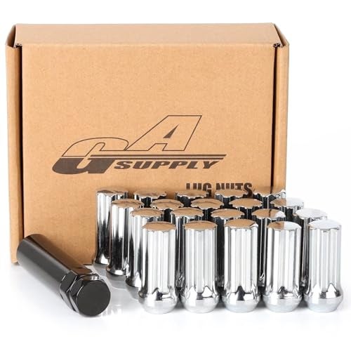 GAsupply 1/2-20 Lug Nuts, 1/2 X 20 Closed End Acorn Tuner Long Spline Lug Nuts 2 Inch (50mm) Tall Conical Seat 60 Degree Chrome Lug Nuts, 20 Pack+1 Spline Lug Key - Image 1