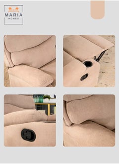 Maria Comfortable Recliner Chair with Cup Holders and Soft Upholstery - Perfect for Living Rooms and Home Theaters (Beige)  - Image 5