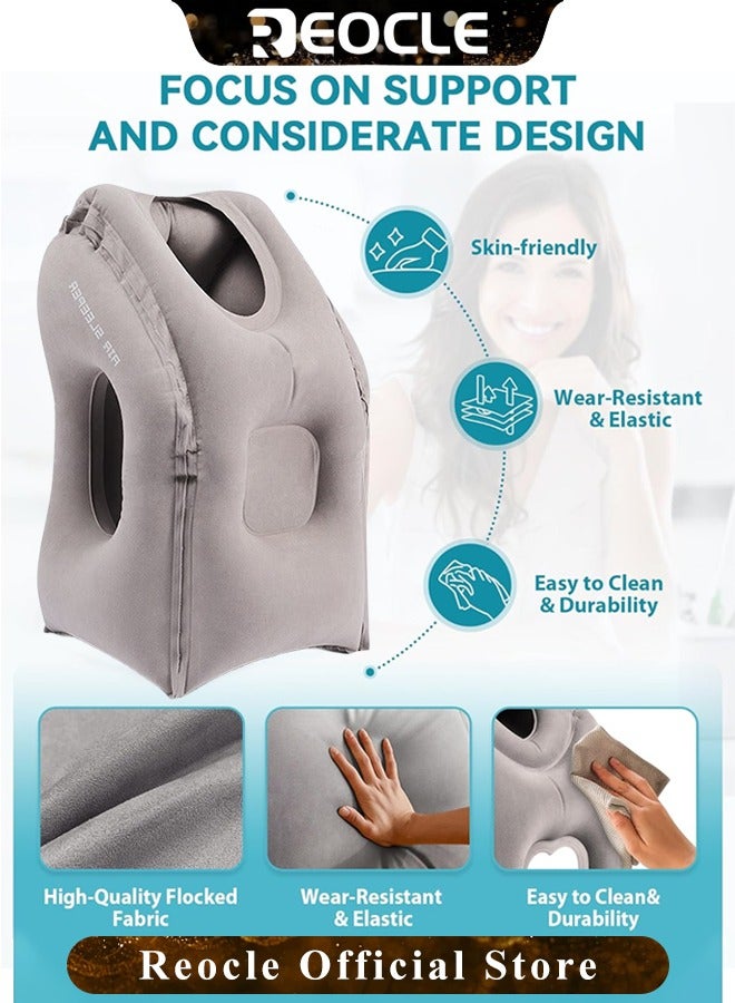 ريوكل وسادة سفر قابلة للنفخ وسادة عنق طائرة تدعم الرأس والذقن بشكل مريح للطائرات والقطارات والسيارات والقيلولة في المكتب - Image 2