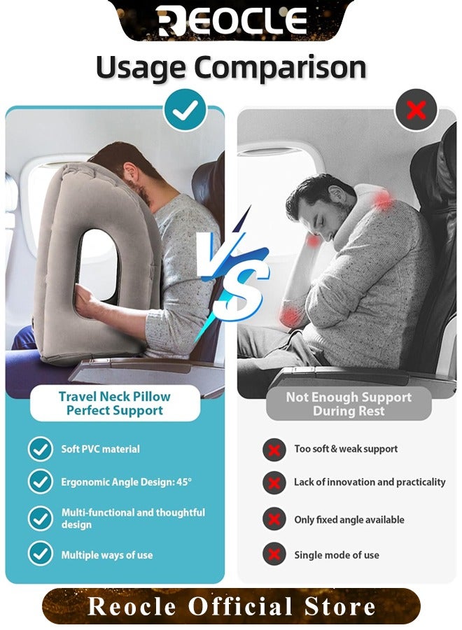 ريوكل وسادة سفر قابلة للنفخ وسادة عنق طائرة تدعم الرأس والذقن بشكل مريح للطائرات والقطارات والسيارات والقيلولة في المكتب - Image 5