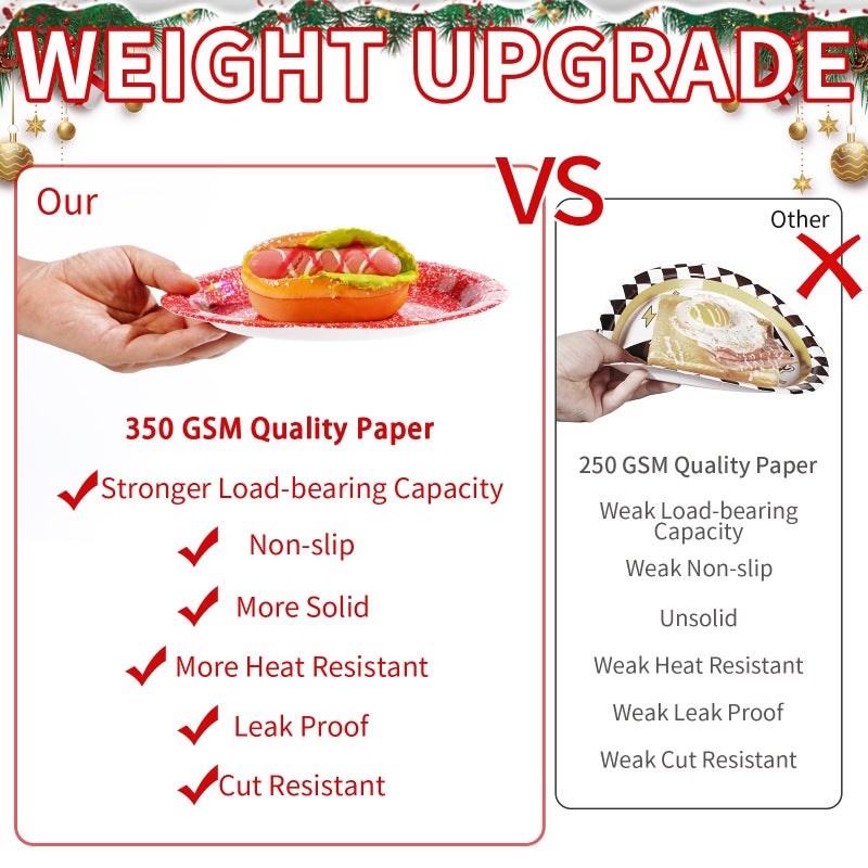 Grencian 96pcs Iridescence Red Birthday Party Supplies 350 GSM Red White Valentine's Day Plates and Napkins Rainbow Tableware Sets for Girls Women Bridal Shower Valentines Day Party Decorations Serves 24 - Image 3