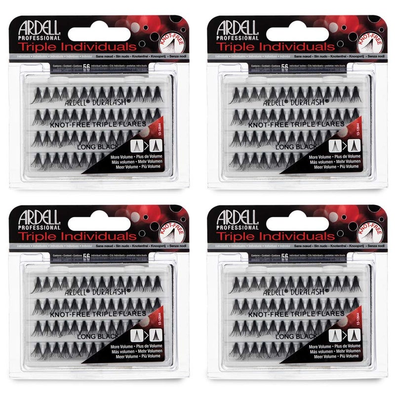 Ardell Triple Individual Lashes - Long Black, Knot-Free Eyelash Extensions, Volumizing DIY Lash Clusters for Fuller Lash Enhancement, 4 Pack - Image 1
