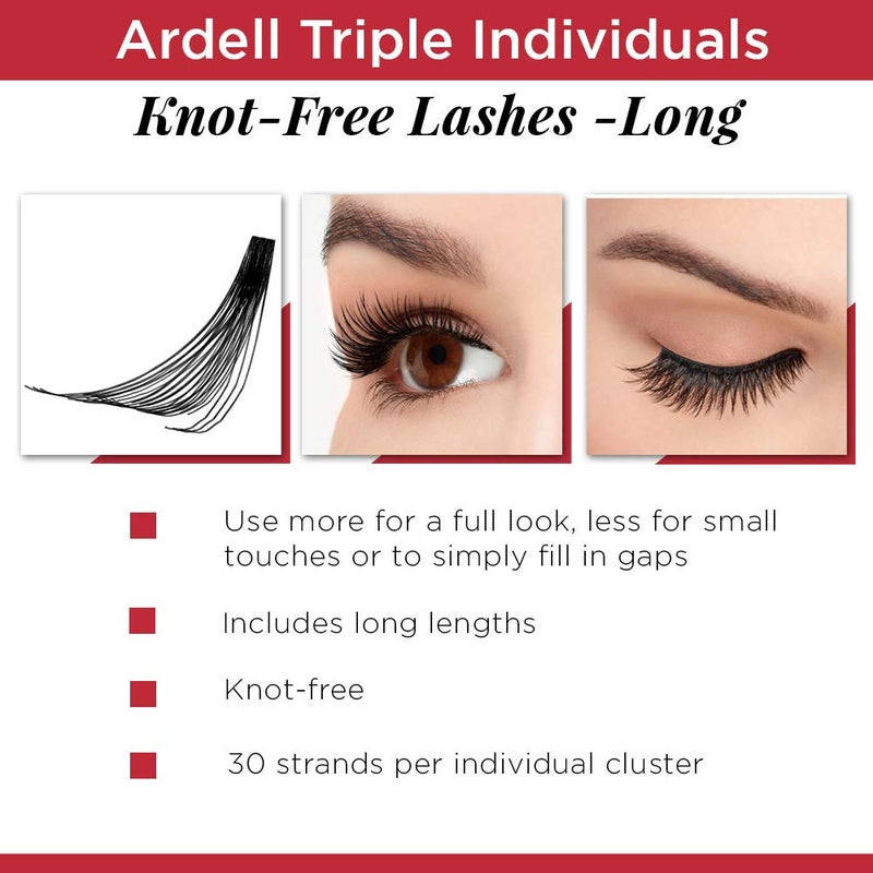 Ardell Triple Individual Lashes - Long Black, Knot-Free Eyelash Extensions, Volumizing DIY Lash Clusters for Fuller Lash Enhancement, 4 Pack - Image 3