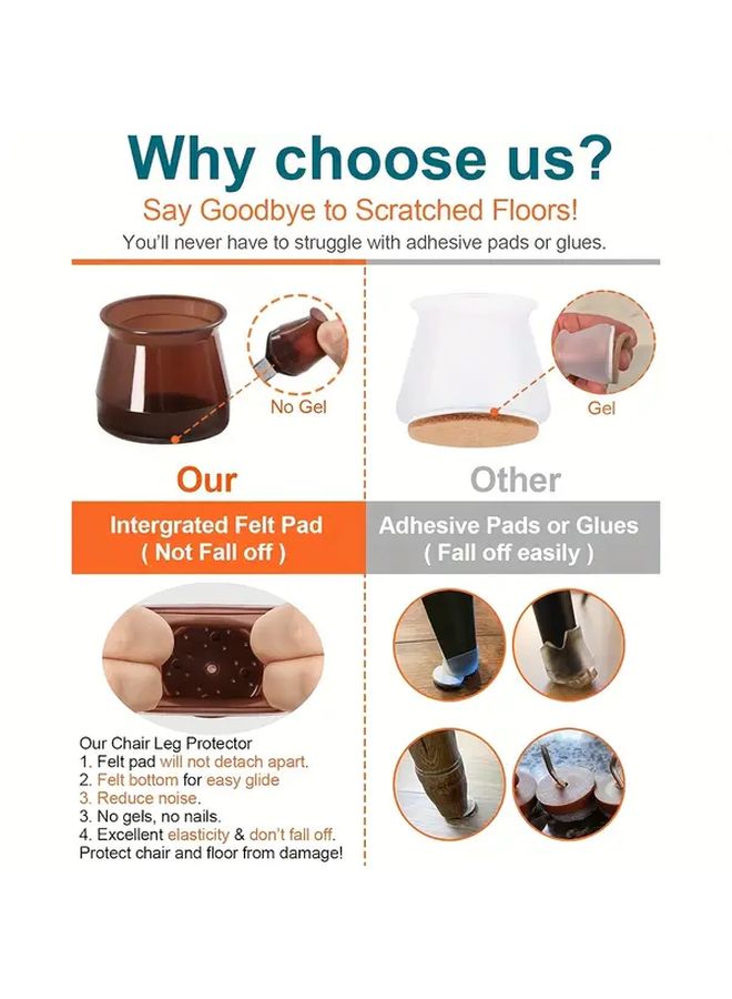 Dark Brown Non Slip Chair Leg Protectors 8 Pack Heavy Duty Floor Protectors - Image 2