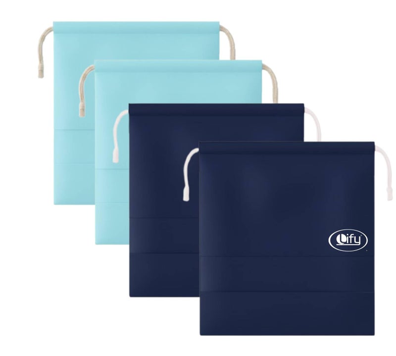 Lify Storage Non-Woven Breathable Perspective Window Storage Dust Drawstring Pouch (Aqua Blue -2 Pieces and Navy Blue -2 Piece) -4 Piece Pack - Image 1