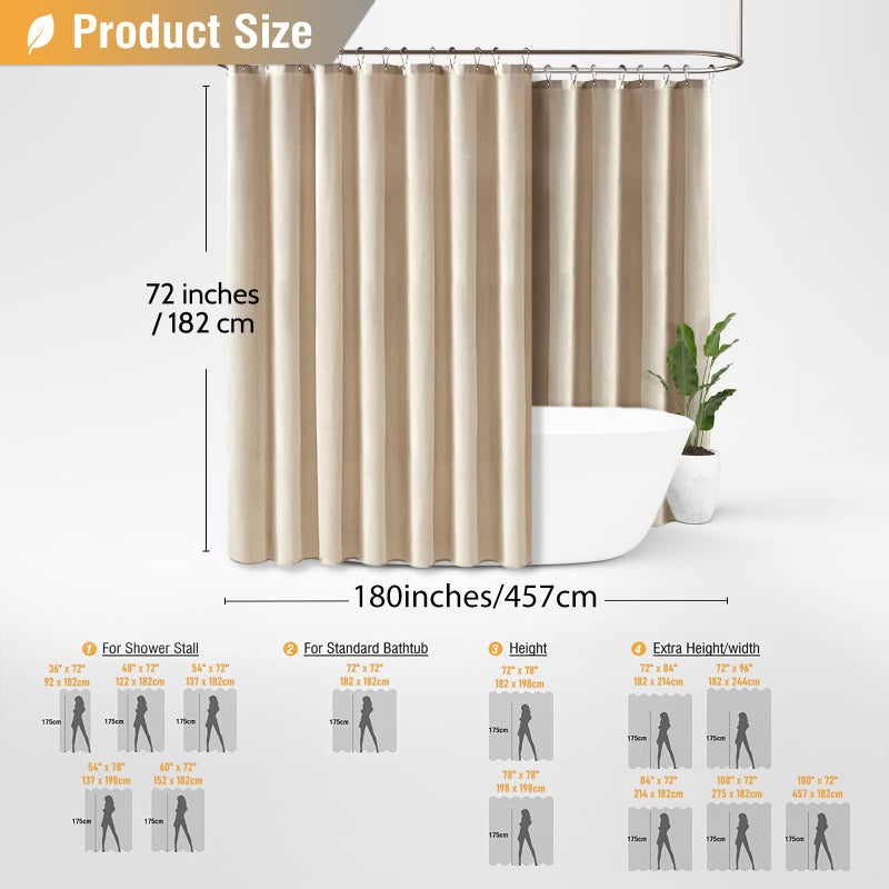 BTTN BTTN Clawfoot Tub Shower Curtain - 180 x 72 Extra Wide Linen Textured Weighted Fabric Shower Curtain Set with 32 Hooks  Large Hotel Simple Neutral Polyester Shower Curtains for Bathroom - Cream/Beige  - Image 5